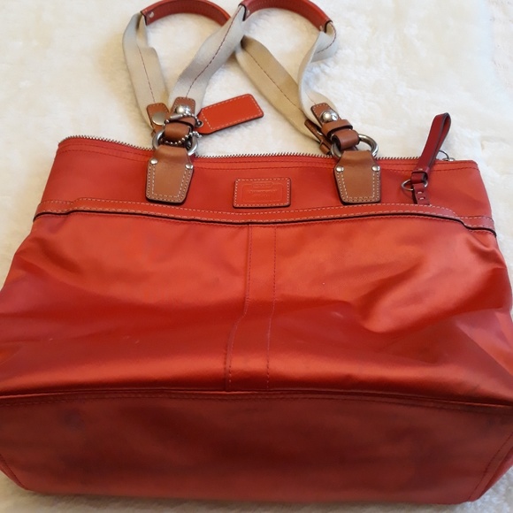 Stained nylon orange tan Coach purse with canvas - Picture 4 of 16